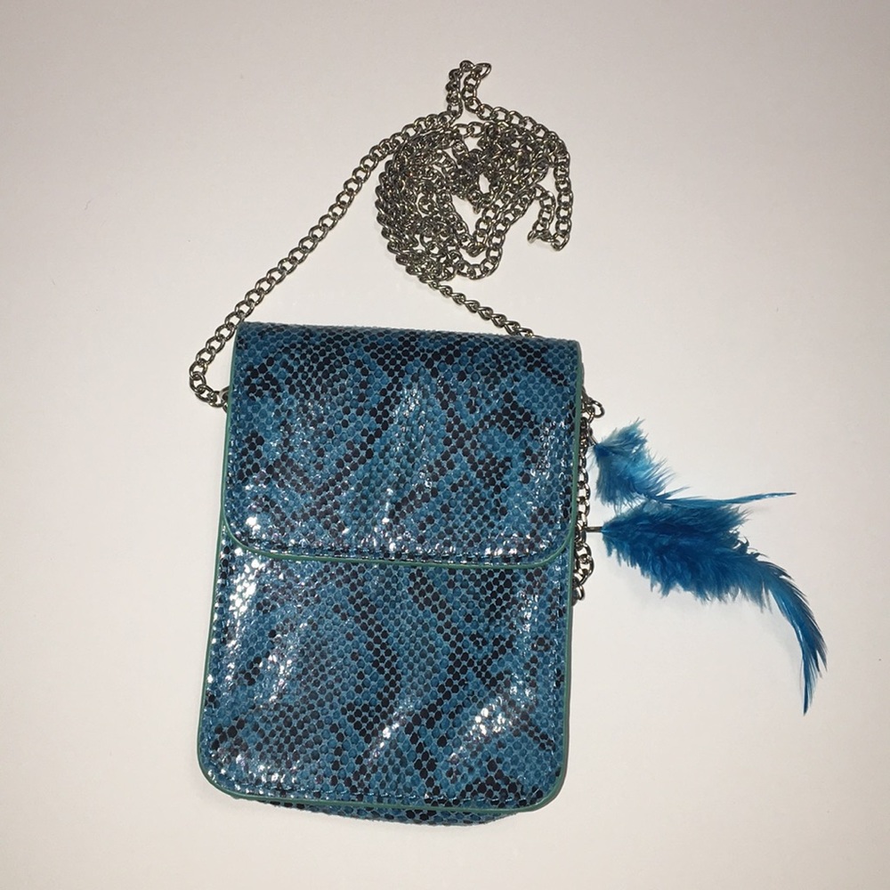 Faux Turquoise Black Printed Snake  Mini Purse